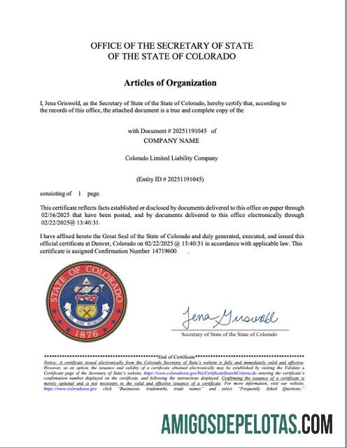 Premium AS Colorado articles of organization Word and PDF templat