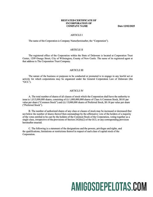Premium AS Delaware sertifikat of incorporation Word and PDF templat, versi 2