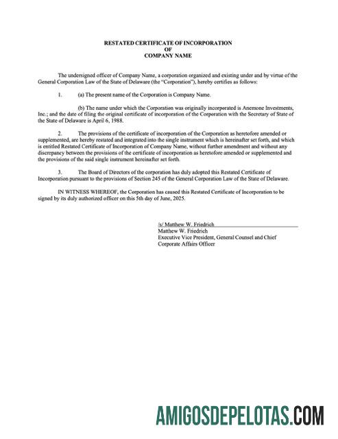 Profesional AS Delaware sertifikat of incorporation Word and PDF templat