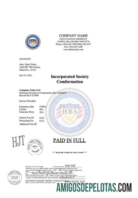 Berkualitas AS Florida incorporated society comformation Word and PDF templat