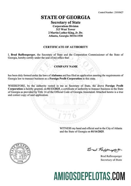 Profesional AS Georgia sertifikat of authority Word and PDF templat