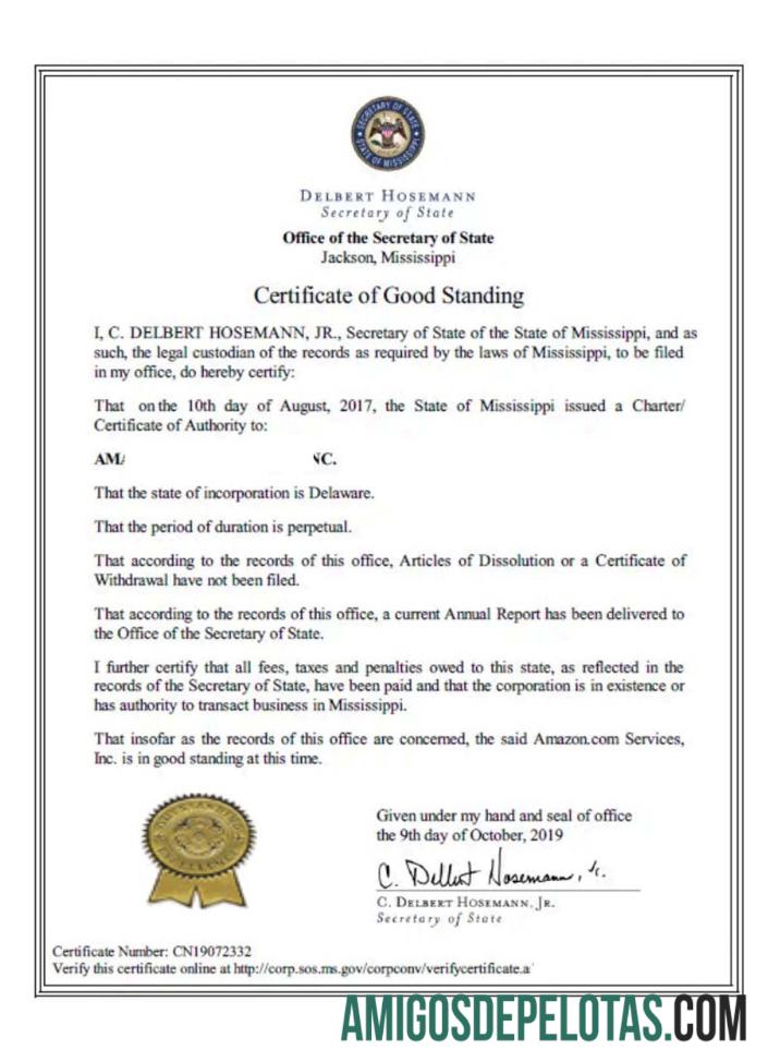 AS Mississippi sertifikat of good standing pratinjau