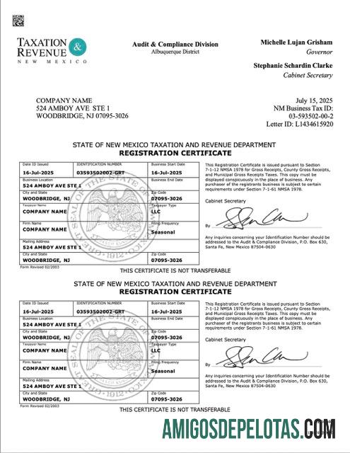 Profesional AS Baru Meksiko┬ápendaftaran sertifikat Word and PDF templat
