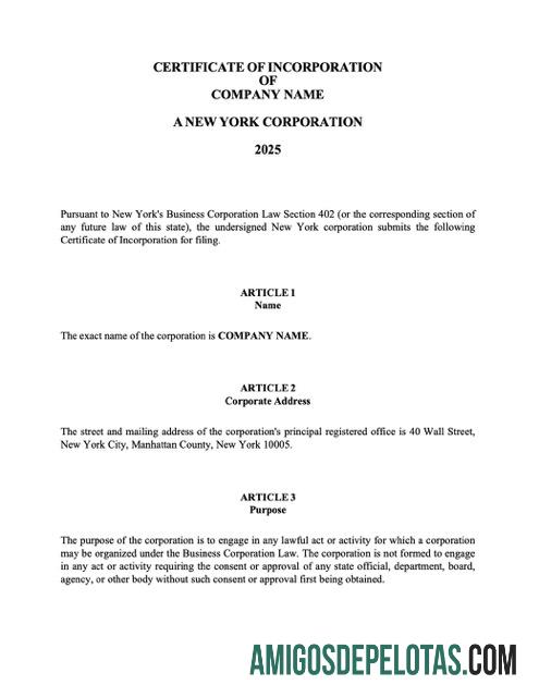 Dapat Diedit AS Baru York sertifikat of incorporation Word and PDF templat, versi 2