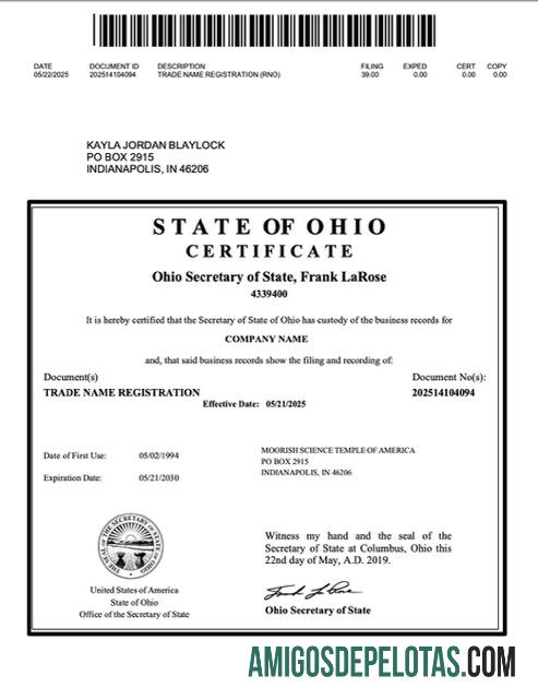 Dapat Diedit AS Ohio trade name pendaftaran Word and PDF templat