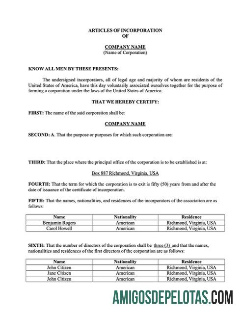 Berkualitas AS Virginia articles of incorporation Word and PDF templat