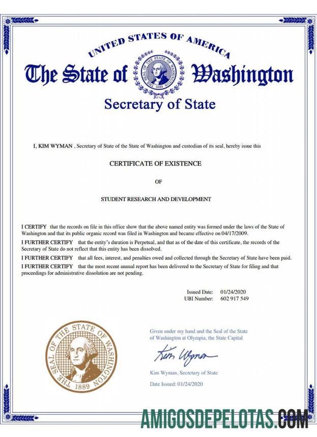 AS Washington sertifikat of good standing desain