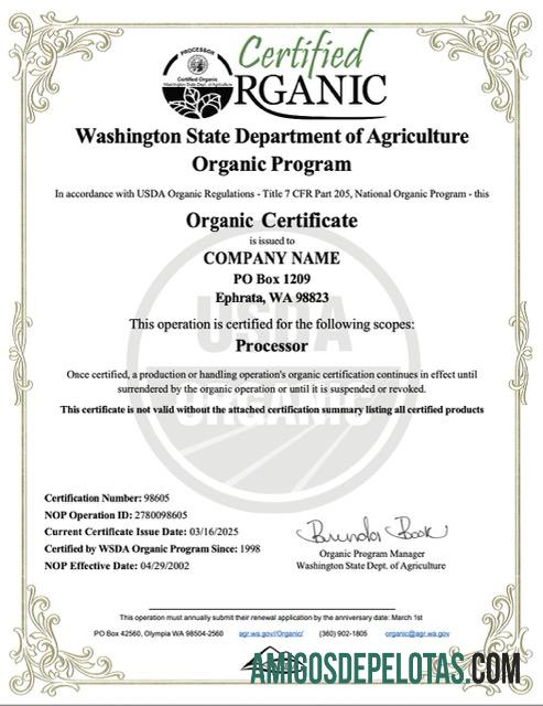 Berkualitas AS Washington organic sertifikat of Perusahaan Word and PDF templat