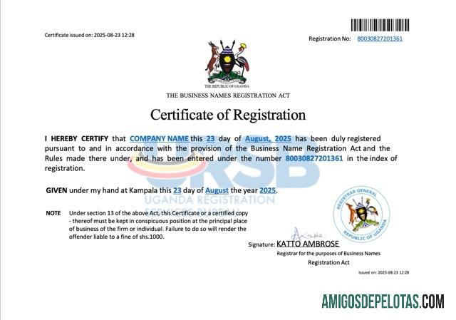 Premium Uganda bisnis name pendaftaran sertifikat Word and PDF templat