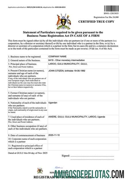 Realistis Uganda bisnis name pendaftaran sertifikat Word and PDF templat, versi 3