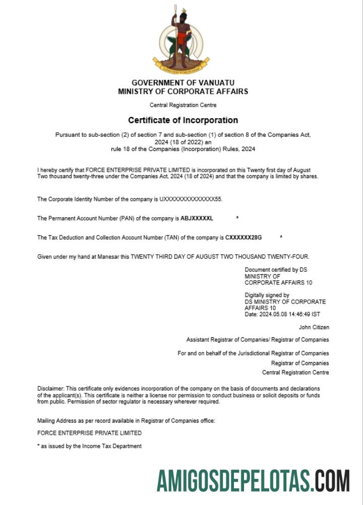 Dapat Diedit Vanuatu bisnis pendaftaran sertifikat Word and PDF templat