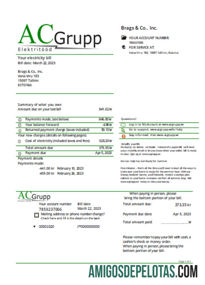 AC Grupp OU╠ê Listrik Tagihan bisnis Tagihan SCR sampel