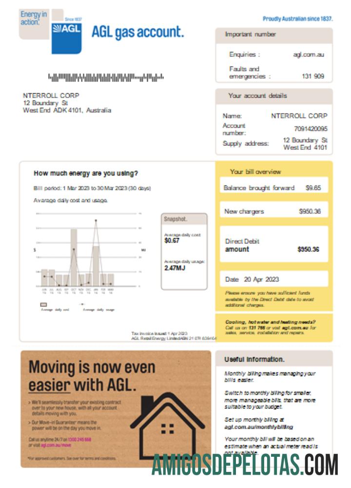 AGL Gas Tagihan bisnis Tagihan SCR templat