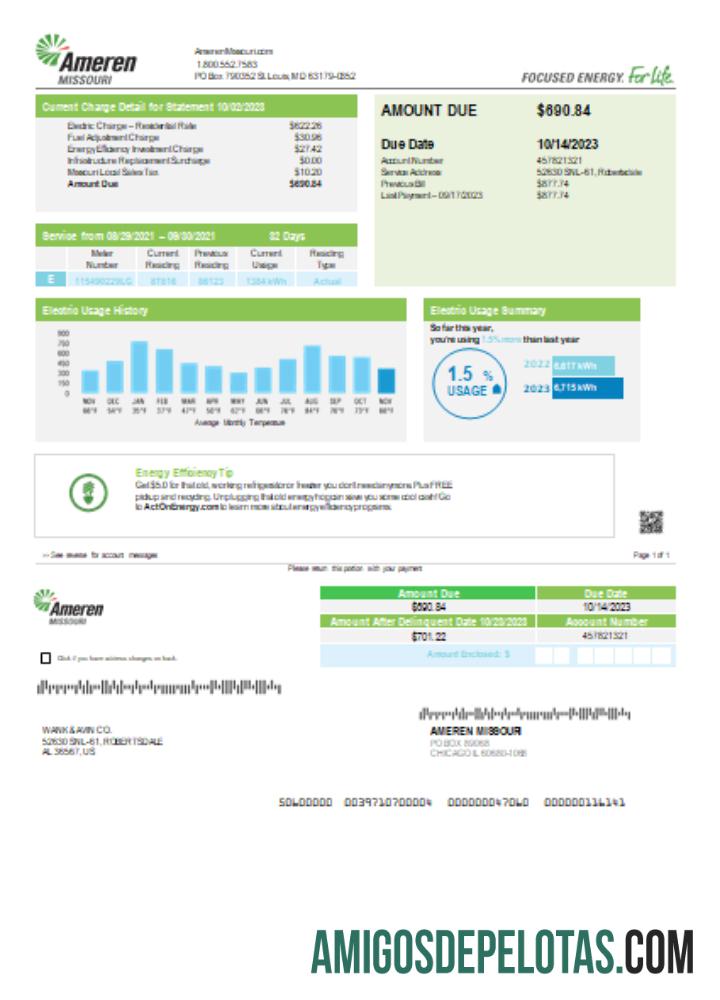 Ameren Missouri Listrik Tagihan bisnis Tagihan, Halaman 1, SCR templat