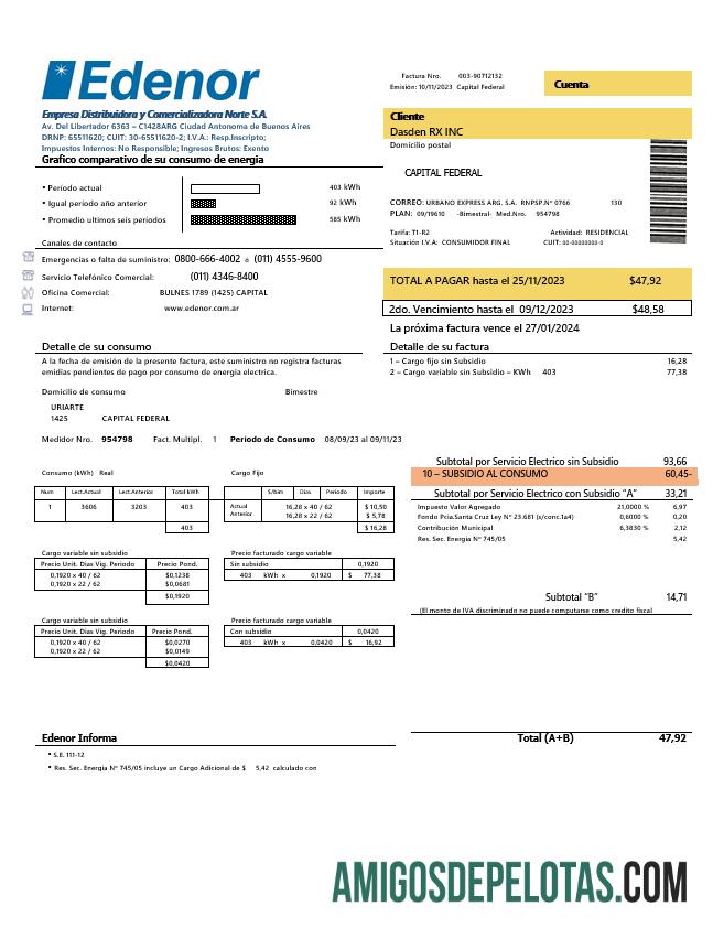 Profesional Argentina Edenor easy to fill bisnis Tagihan Tagihan templat in Word and PDF format