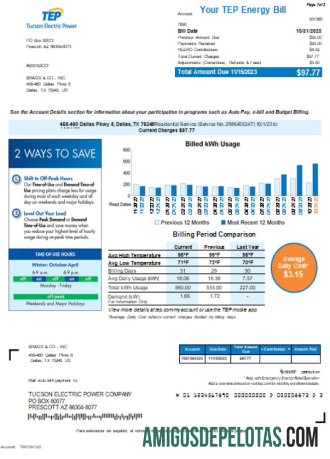 Arizona Tucson Electric Power (TEP) Tagihan Tagihan, Halaman 1 SCR templat