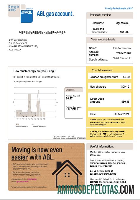 Berkualitas Australia AGL Gas bisnis Tagihan Tagihan Word and PDF templat, versi 2