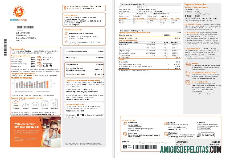 Berkualitas Australia Alinta Energy Listrik bisnis Tagihan Tagihan templat in Word and PDF format, 2 pages
