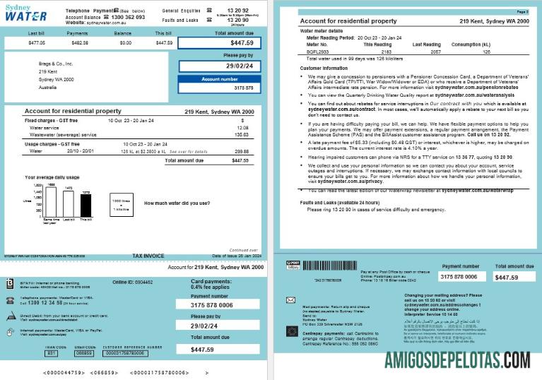 Berkualitas Australia Sydney Air bisnis Tagihan Tagihan, Word and PDF templat, 2 pages