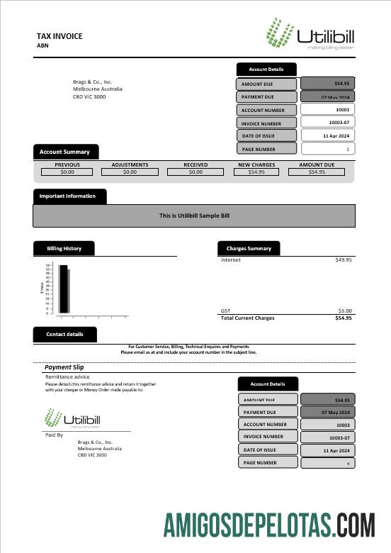Realistis Australia Utilibill bisnis easy to fill templat in Word and PDF format