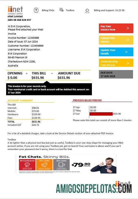 Profesional Australia iiNet Tagihan Tagihan templat in Word and PDF format