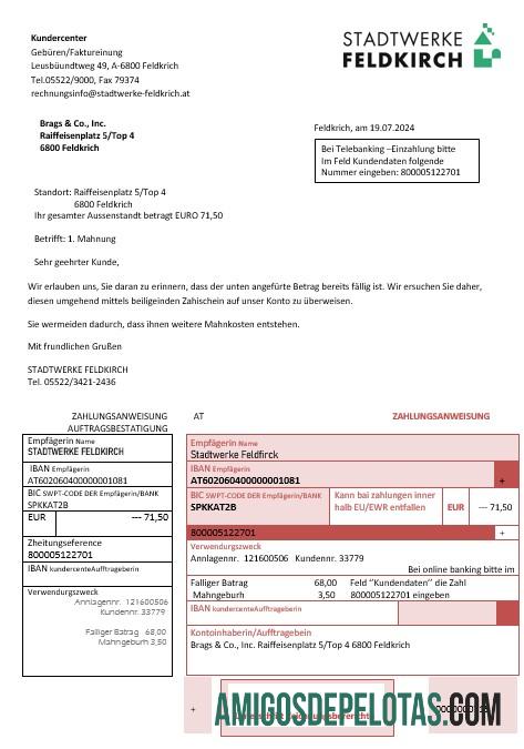 Dapat Diedit Austria Stadtwerke Feldkirch bisnis Tagihan Tagihan templat in Word and PDF format