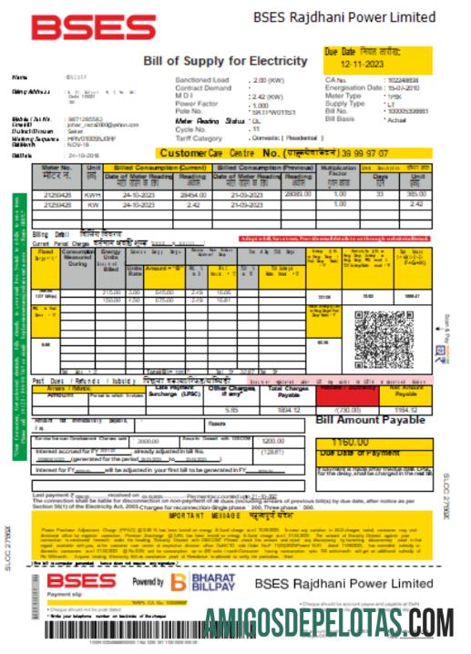 BSES Rajdhani Power Limited Listrik Tagihan bisnis Tagihan, SCR makering
