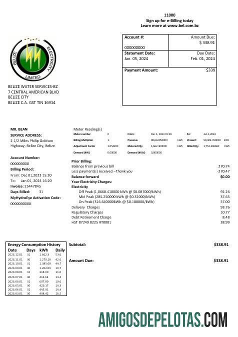 Dapat Diedit Belize Listrik Limited Listrik bisnis Tagihan Tagihan templat in Word and PDF format