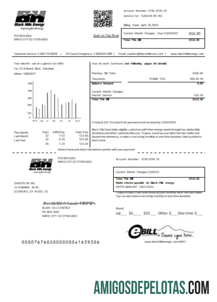 Black Hills Energy Tagihan bisnis Tagihan, SCR desain