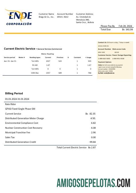 Dapat Diedit Bolivia ENDE Corporacion Listrik bisnis Tagihan Tagihan templat in Word and PDF format