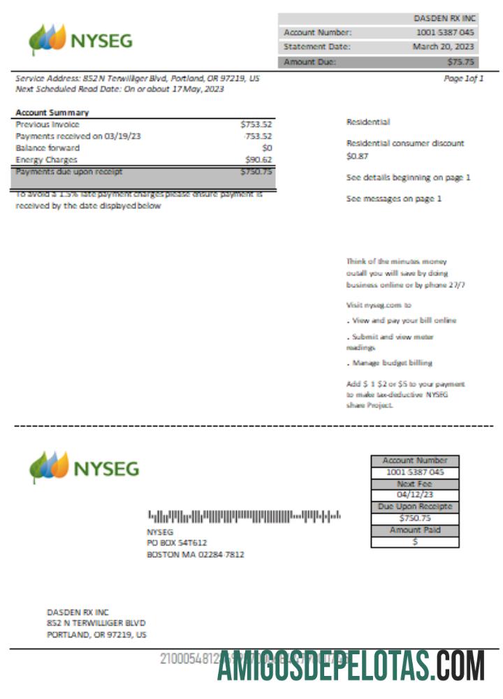 Boston NYSEG Listrik Tagihan bisnis Tagihan, SCR pratinjau
