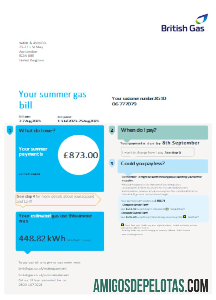 British Gas Tagihan bisnis Tagihan, SCR, Halaman 1 sampel