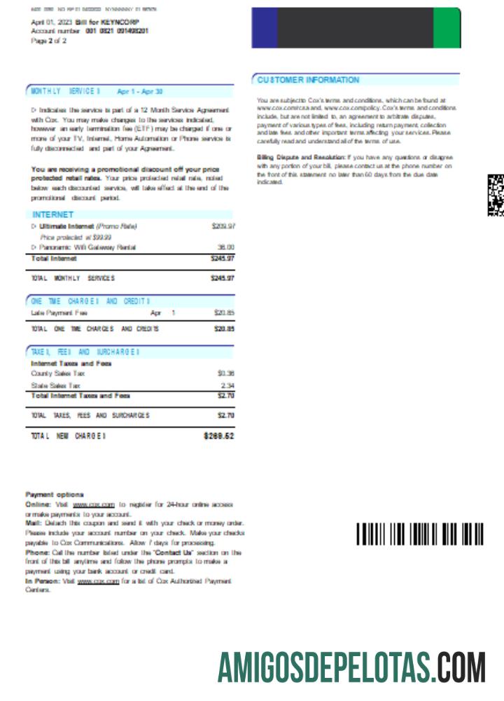 COX digital cable television Tagihan bisnis Tagihan, Halaman 2, SCR pratinjau