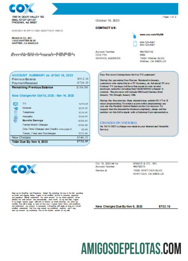 COX Tagihan bisnis Tagihan, page1, SCR templat