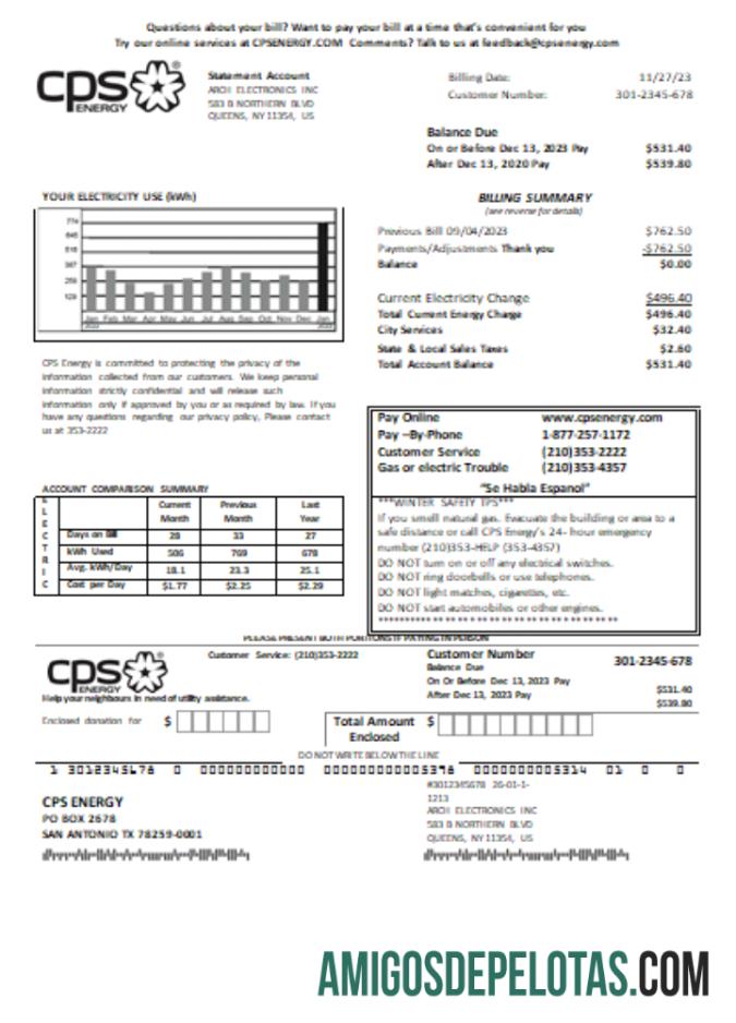 CPS Energy Tagihan bisnis Tagihan, SCR sampel