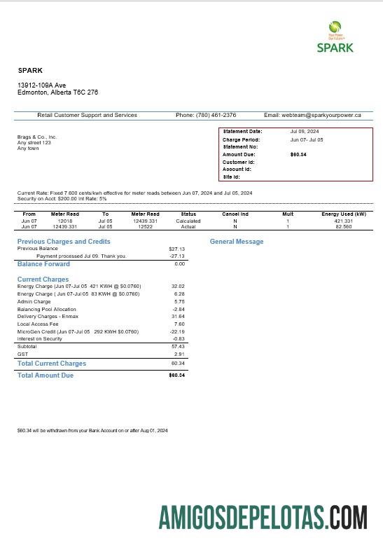 Premium Kanada Alberta Spark bisnis Tagihan Tagihan templat in Word and PDF format