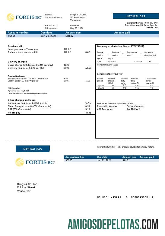Premium Kanada British Columbia FortisBC bisnis Tagihan Tagihan templat (2)