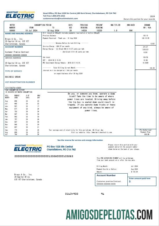 Premium Kanada Maritime Electric bisnis Tagihan Tagihan templat in Word and PDF format