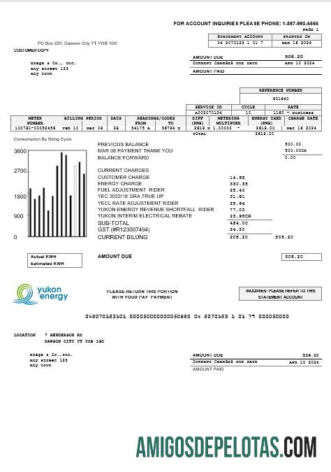 Dapat Diedit Kanada Yukon Energy bisnis Tagihan Tagihan templat in Word and PDF format