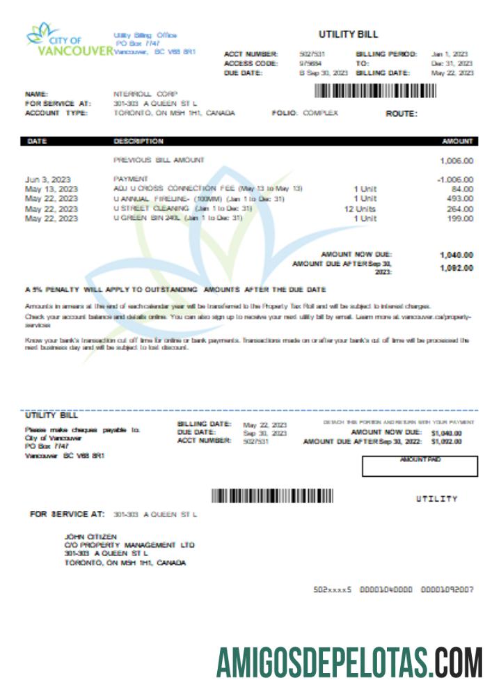 City of Vancouver Tagihan bisnis Tagihan, SCR templat