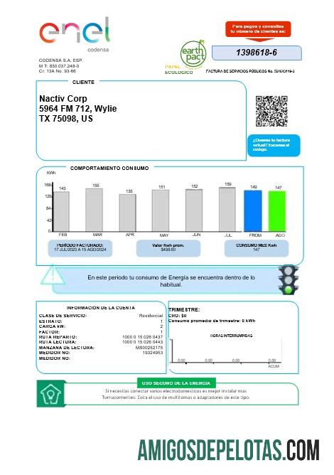Berkualitas Kolombia ENEL energy bisnis Tagihan Tagihan templat in Word and PDF format