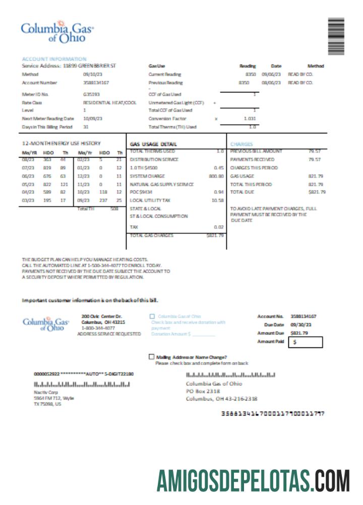 Columbia Gas of Ohio Tagihan bisnis Tagihan, SCR templat