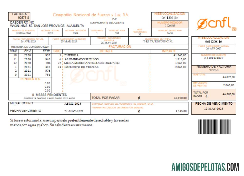 Compan╠âi╠üa Nacional de Fuerza y Luz, S.A. (CNFL) Tagihan bisnis Tagihan, SCR desain