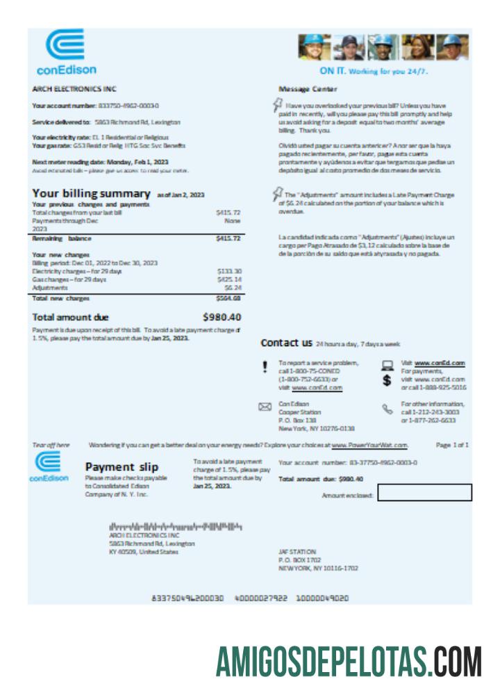 Con Edison Listrik Tagihan bisnis Tagihan SCR templat