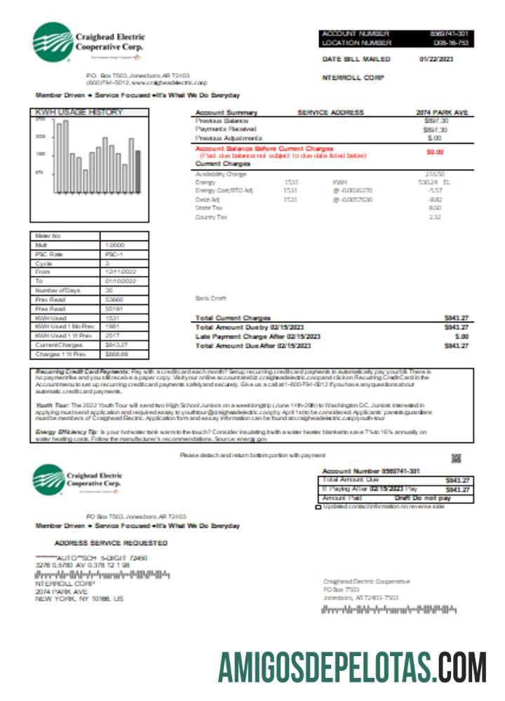 Craighead Electric Cooperative Tagihan bisnis Tagihan, SCR templat