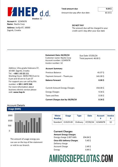 Kroasia Hrvatska Elektroprivreda Listrik bisnis Tagihan Tagihan inword and PDF format(2) makering