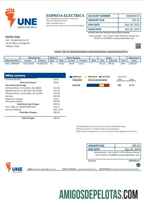 Dapat Diedit Kuba Empresa Electrica bisnis Tagihan Tagihan templat in Word and PDF format