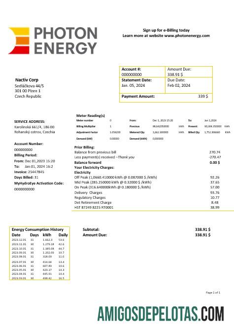 Profesional Republik Ceko Photon Energy bisnis Tagihan Tagihan templat in Word and PDF format