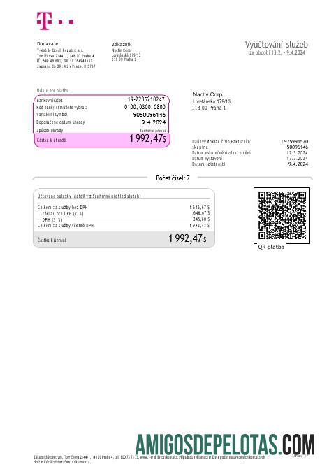 Berkualitas Republik Ceko T Mobile bisnis Tagihan Tagihan Word and PDF templat (2)