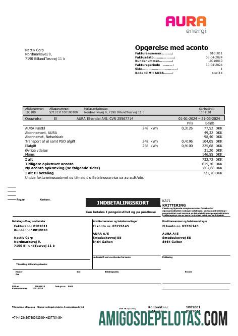 Berkualitas Denmark AURA Energi bisnis Tagihan Tagihan templat in Word and PDF format